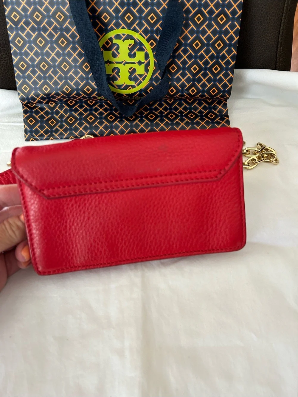 Tory Burch Mini Red Leather Wallet Envelope Crossbody
